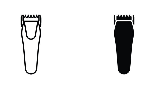 Electric hair clipper icon set featuring professional grooming tool in outline and solid black style for barber shop branding and salon equipment