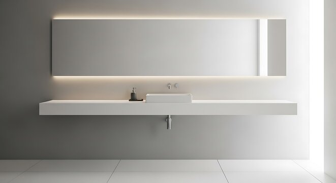 Minimal white shelves with clean interior design