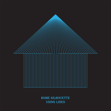 Abstract home silhouette created with vertical and diagonal blue lines