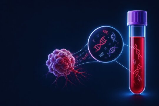 Cancer cell and DNA sample in laboratory test tube medical research concept