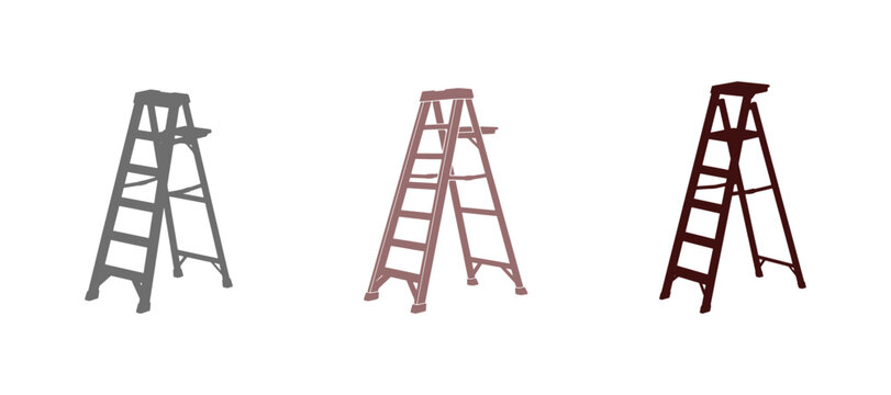 Household stepladder for cleaning, repairs, renovations, and construction tasks. Stock vector 