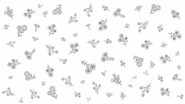 Simple botanical flower pattern hand drawn organic line art background