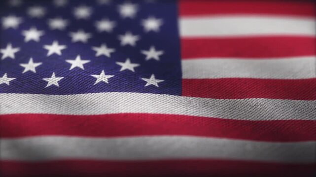Close-Up of American Flag Fabric Texture Waving in Breeze in Cinematic Slow Motion