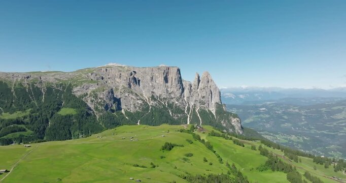 Aerial of Sciliar Massif, Alpe di Siusi, Dolomites, Italy
