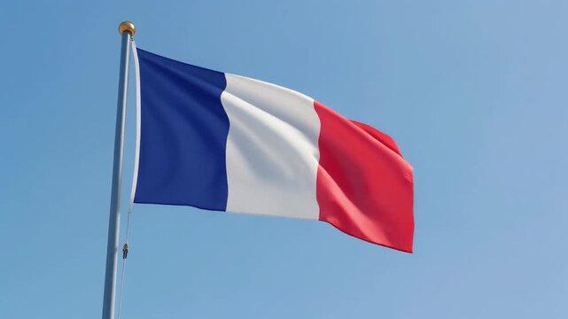 Close-Up of French Flag Fabric Texture Waving in Breeze with Detailed Threads in Slow Motion