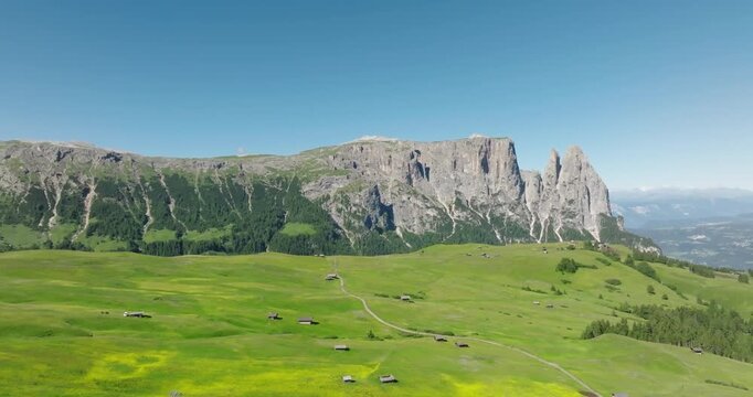 Aerial view of Sciliar Massif, Alpe di Siusi, Dolomites, Italy
