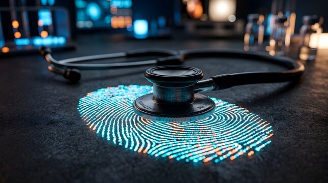 The critical intersection of biometric identification and medical diagnostics, symbolizing future digital health security and patient data integrity in modern medicine