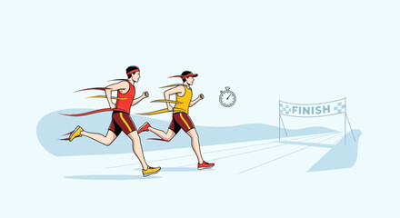Fototapeta premium Runners Racing Across Finish Line In Competition.