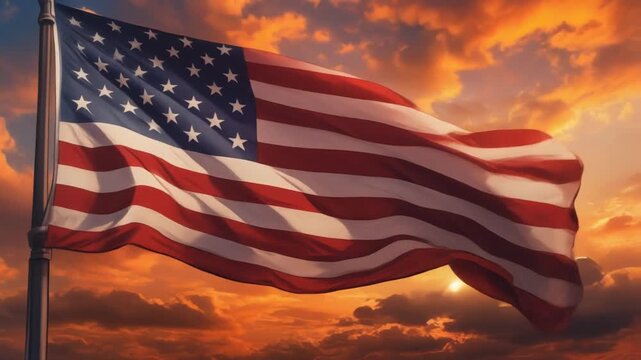 Close-Up of American Flag Fabric Texture Waving in Breeze in Cinematic Slow Motion