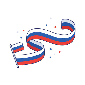 Russian flag ribbon unfurling in a dynamic swirl