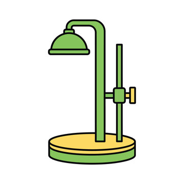 Flat design icon of a lab retort stand, representing scientific research, chemistry experiments, and laboratory equipment.