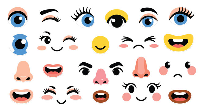 Collection of cartoon facial features.