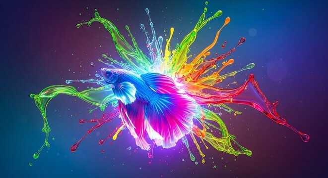 Colorful betta fish splash