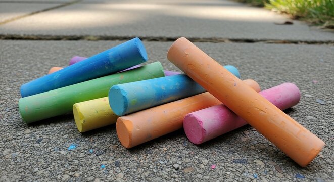 Colorful chalk sticks outdoors