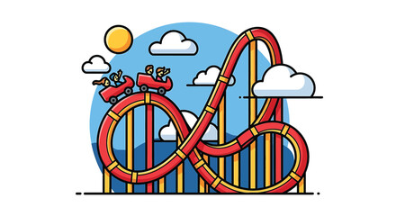 Fototapeta premium Colorful amusement park roller coaster ride.