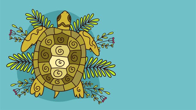 Decorative sea turtle with patterns swimming through blue ocean water