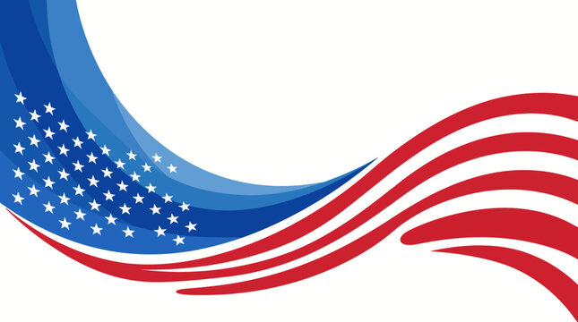 Abstract American flag waving ribbon with stars and stripes on white background with copy space