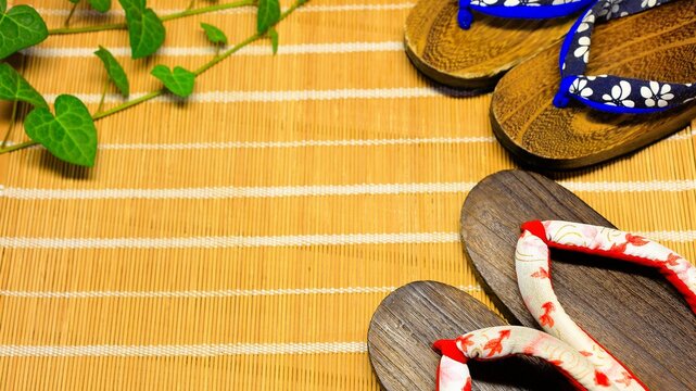 Japanese summer traditions: traditional Japanese accessories, geta (wooden clogs).