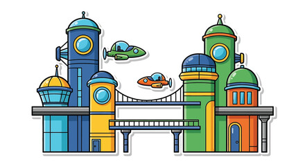 Colorful futuristic city with towers. © PANGERANDESIGN