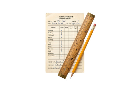 vintage school report card ruler pencil brown png on transparent background