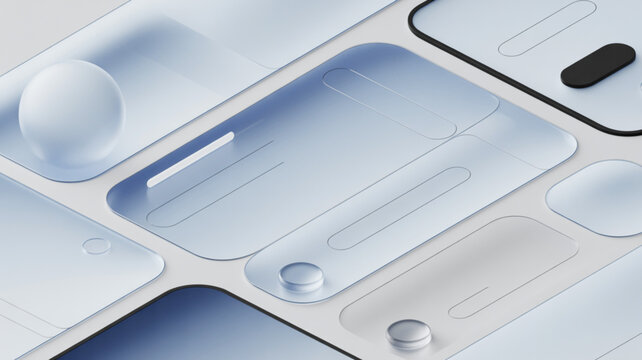 Futuristic interface elements, blue and white abstract shapes, geometric buttons, UI kit vector