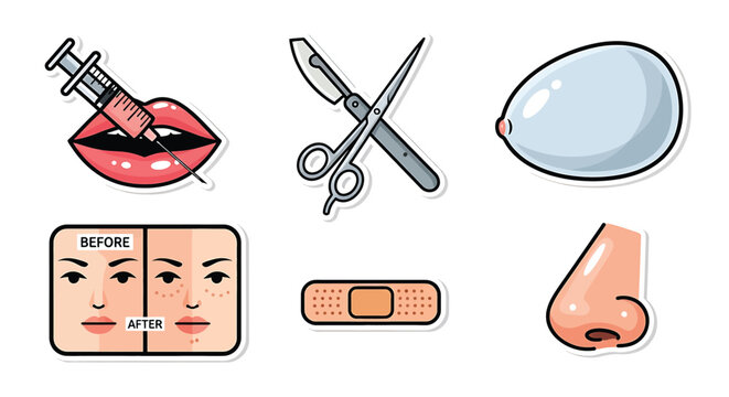 Facial features and beauty care tools.