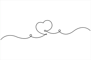 Single doodle heart continuous wavy one line art drawing of signs. Heart line art vector illustration © Shemol