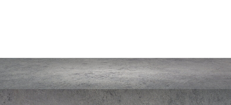 perspective concrete floor or cement shelf table isolated on white backgrounds , for interior and website web page or for display products