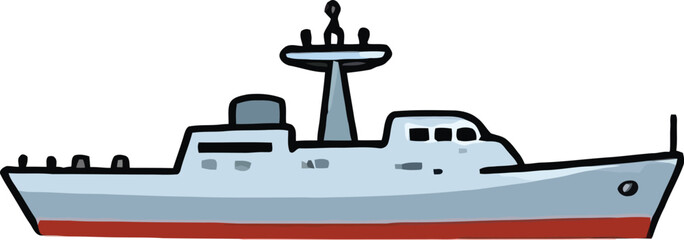 Military warship illustration grey naval vessel for defense and maritime security flat vector icon © iankmuin