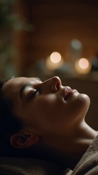 Relaxing facial massage in a dimly lit spa setting a serene moment of self-care and rejuvenation with warm candlelight creating a tranquil atmosphere for wellness