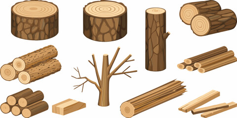 Collection of wood logs and timber in various shapes vector illustration © KrishnaPada