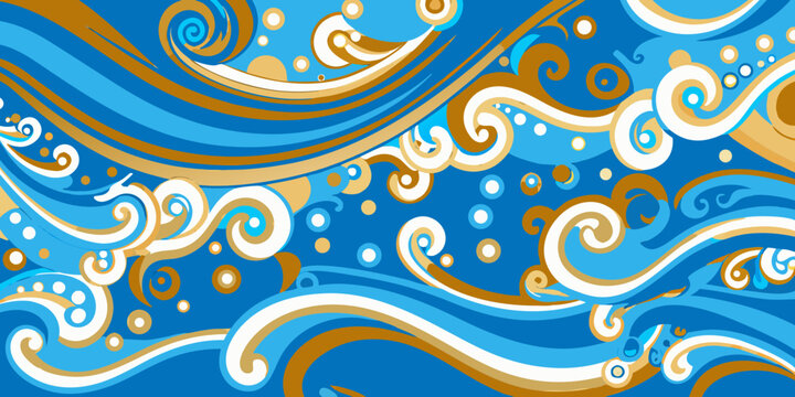 Stylized wave pattern with swirls and bubbles colorful vector illustration
