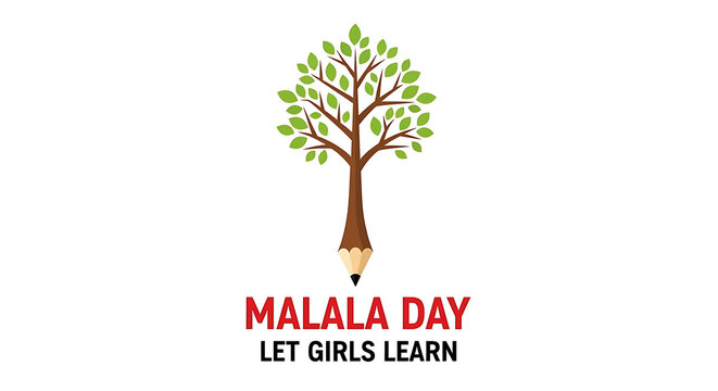 Malala day tree icon with let girls learn slogan