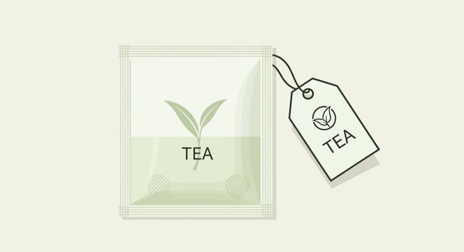 Tea bag packaging with tag.