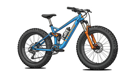 Fototapeta premium Fat Tire Mountain Bike, Blue and Orange, Full Suspension, Isolated