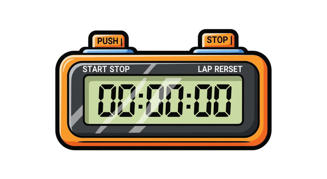 Digital stopwatch with large display and push buttons, isolated on white background.