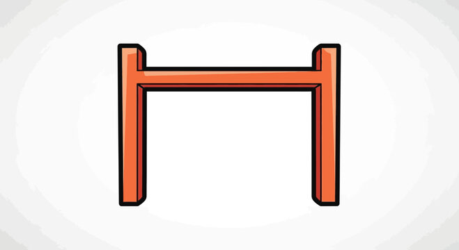Orange H-frame structure on white background, simple graphic illustration