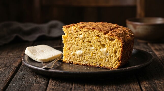 Paraguayan Sopa Paraguaya Corn Bread, Dark Moody South American Heritage Baked Food Photography