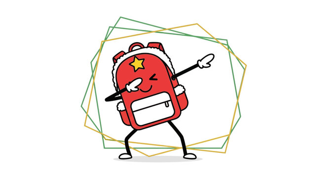 Happy Cartoon Red Backpack Character Doing Dab Dance Pose