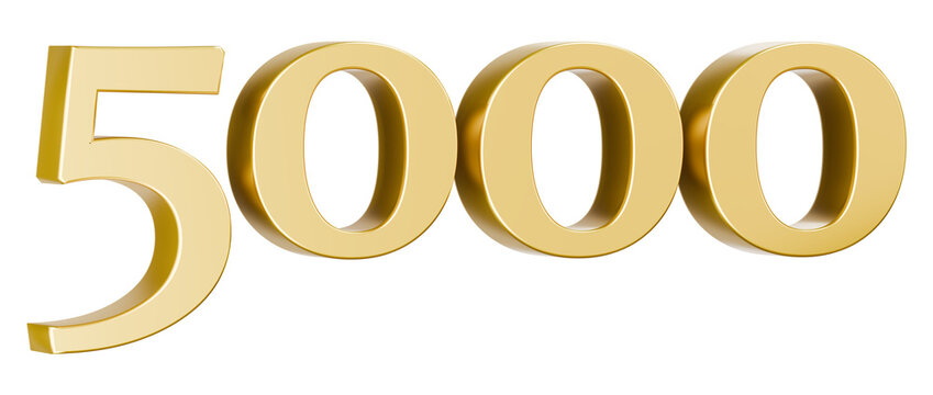 Metallic gold 3D render of number 5000