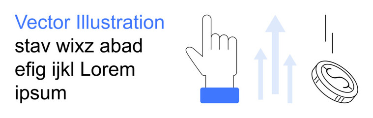 Obraz premium Finance growth, investment potential, economic advancement, business opportunity, upward trend, digital economy. Hand gesture pointing up with arrows and a coin. Finance growth and investment