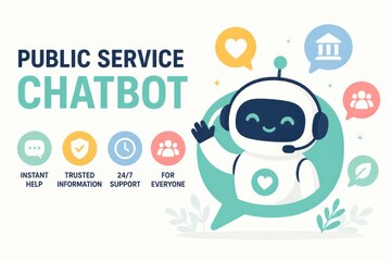 Obraz premium Public service chatbot with friendly support robot and information icons