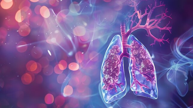 Cystic Fibrosis 3D medical anatomy illustration, genetic inherited chronic disease affecting lungs and digestive system, mucus buildup in respiratory tract and internal organs, respiratory disorder, 