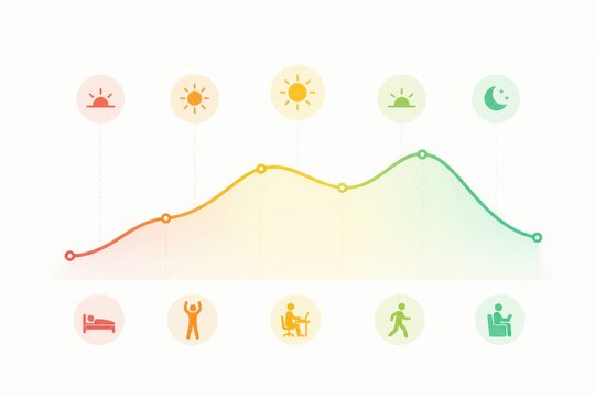 Circadian rhythm chart with sleep and activity icons on white background