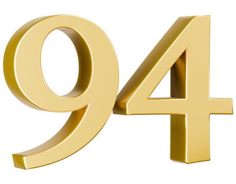 Shiny gold metallic 3D number 94 graphic