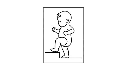Fototapeta premium Baby Climbing Stairs Line Art: Milestone, Development, First Steps, Learning, Growth