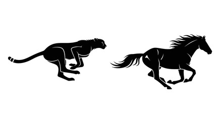 Dynamic silhouettes of a galloping horse and running cheetah. © Four