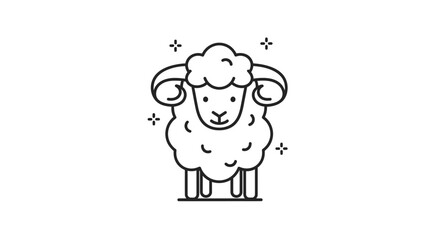 Fototapeta premium Cute Sheep Icon, Minimalist Line Art, Farm Animal Illustration