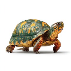 Obraz premium Colorful turtle standing on white background, side view