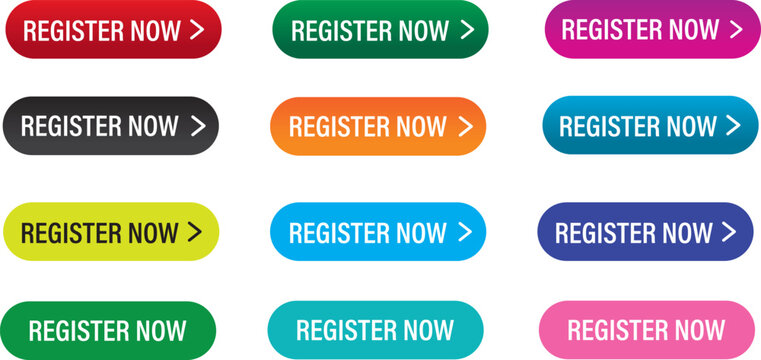 Premium register now button label sign icon symbol. web button. The sign icon label register now. online shopping cart and purchase button collection,
